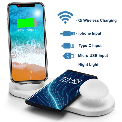 Trexonic Wireless Charger 3 in 1 Charger Dock with Wireless Charging Station and Soft Light Toadsto