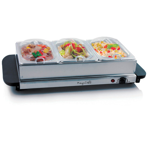 MegaChef Buffet Server & Food Warmer With 3 Removable Sectional Trays , Heated Warming Tray and Rem