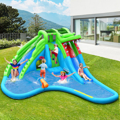 7-in-1 Inflatable Bounce House with Splashing Pool without Blower