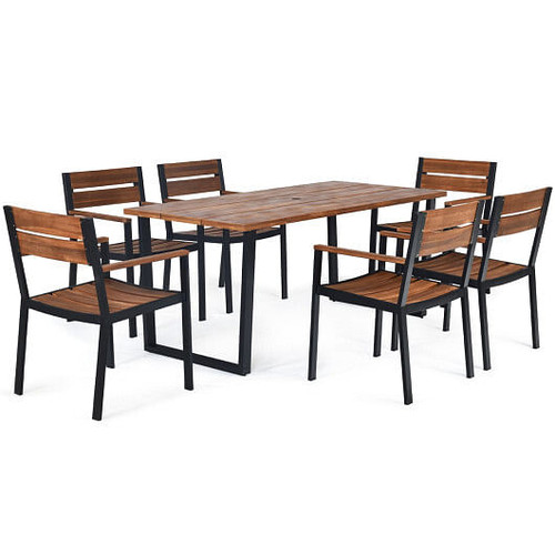 Patented 7 Pieces Patented Outdoor Patio Dining Table Set with Hole