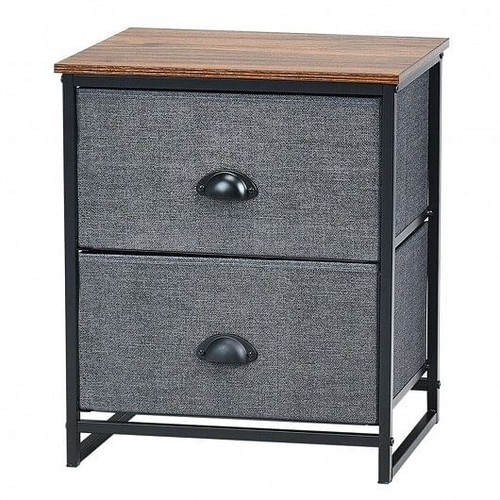 Metal Frame Nightstand Side Table Storage with 2 Drawers-Gray
