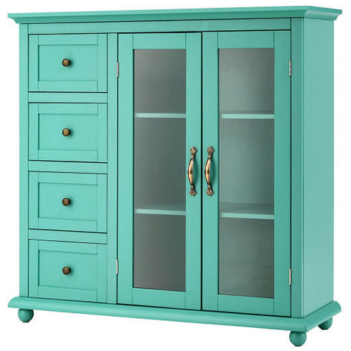 Buffet Sideboard Table Kitchen Storage Cabinet with Drawers and Doors-Blue
