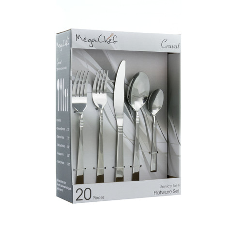 MegaChef Cravat 20 Piece Flatware Utensil Set, Stainless Steel Silverware Metal Service for 4 in Si MegaChef Cravat 20 Piece Flatware Utensil Set, Stainless Steel Silverware Metal Service for 4 in Si