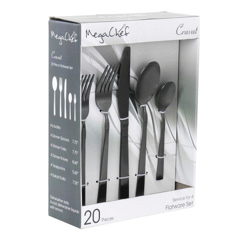 MegaChef Cravat 20 Piece Flatware Utensil Set, Stainless Steel Silverware Metal Service for 4 in Ma