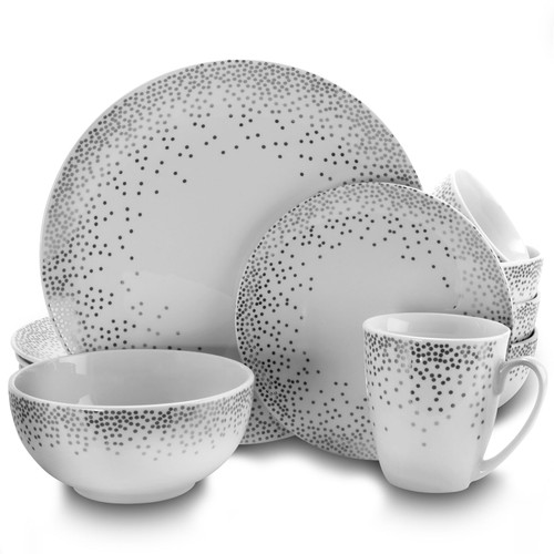 Gibson Platinum Dots 16 Piece Round Ceramic Dinnerware Set Gibson Platinum Dots 16 Piece Round Ceramic Dinnerware Set