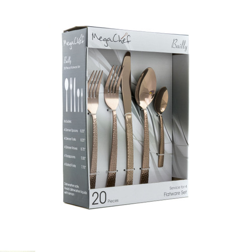MegaChef Baily 20 Piece Flatware Utensil Set, Stainless Steel Silverware Metal Service for 4 in Ros