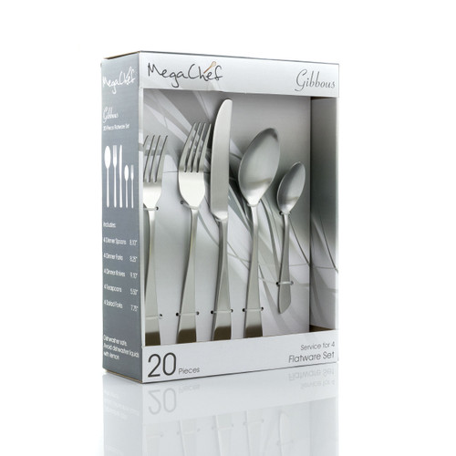 MegaChef Gibbous 20 Piece Flatware Utensil Set, Stainless Steel Silverware Metal Service for 4 in M