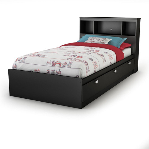 Twin-size Bookcase Headboard in Black Finish - Modern Design