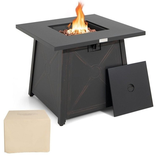 50,000 BTU Black Steel Square Portable LP Gas Propane Fire Pit Table