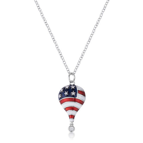 .1 Ct Patriotic Hot Air Balloon Rhodium Necklace with CZ .1 Ct Patriotic Hot Air Balloon Rhodium Necklace with CZ