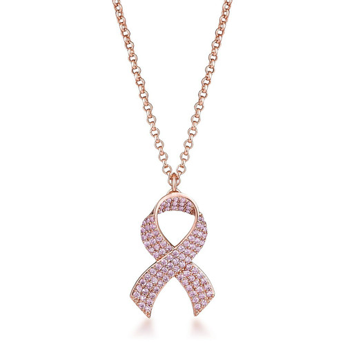 Rose Gold Plated Pink CZ Pave Ribbon Necklace