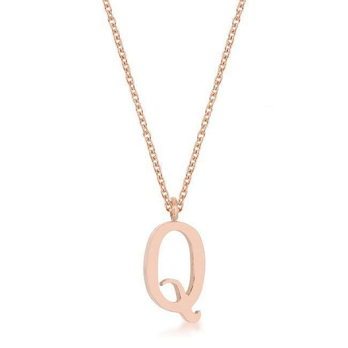 Elaina Rose Gold Stainless Steel Q Initial Necklace