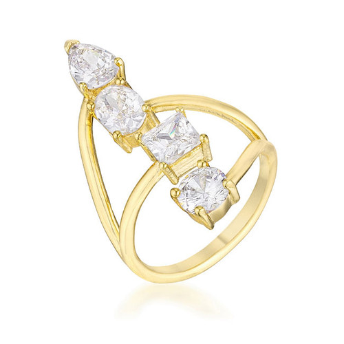 3CT Stunning CZ Goldtone Ring