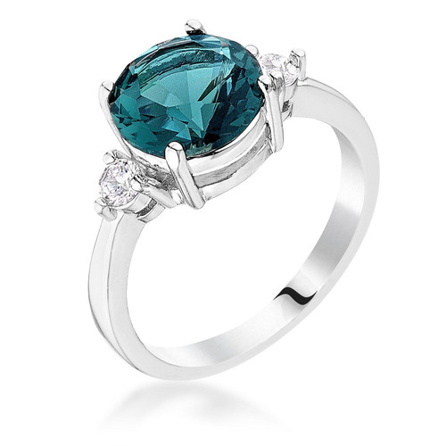 Exquisite Blue Green Three Stone CZ Engagement Ring