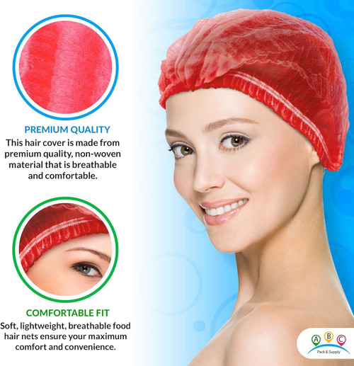Pack of 100 Red Mob Caps 21' Hair Caps with Elastic Stretch Band Disposable Polypropylene Hair Cove