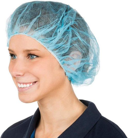 Disposable Hair Caps 24". Pack of 100 Blue Bouffant Caps Polypropylene Disposable Hair Net Fabric E