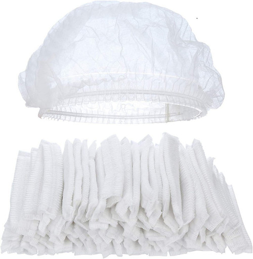 Pack of 100 White Mob Caps 21' Hair Caps with Elastic Stretch Band Disposable Polypropylene Hair Co
