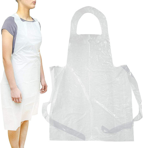Pack of 1000 White Poly Disposable Aprons 28 x 46. Thickness 1 Mil. Low Density Polyethylene 28x46.