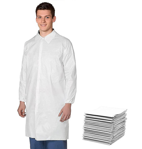 Disposable Lab Coat 43" x 55" Adult SMS Lab Coat 40 gsm X-Large White Lab Coat with Long Sleeves El