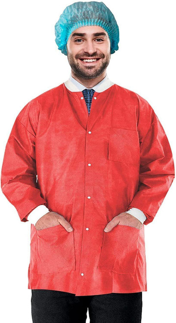 EZGOODZ Disposable Lab Jackets; 31" Long. Pack of 100 Orange Hip-Length Work Gowns Large. SMS 50 gs
