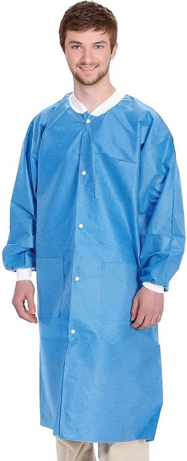 Disposable Lab Coats 44" Long. Pack of 100 Medical Blue Work Gowns Large. SMS 40 gsm PPE Clothing w