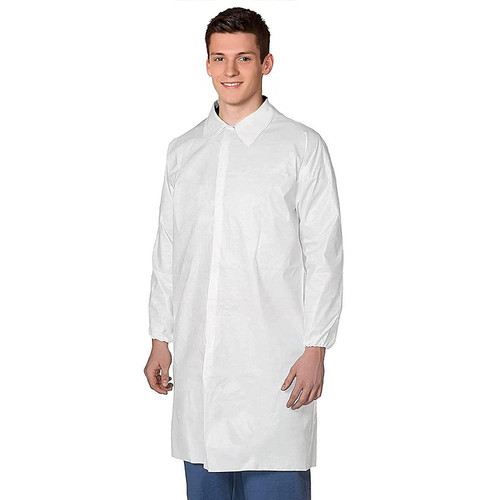 Disposable Lab Coats 43" x 55". Pack of 120 Adult Disposable 40 GSM SMS Coats. X-Large White Protec