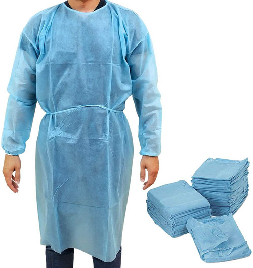 Disposable Isolation Gowns 45" Long. Pack of 120 Blue Polypropylene 30 gsm Frocks. X-Large Body Pro