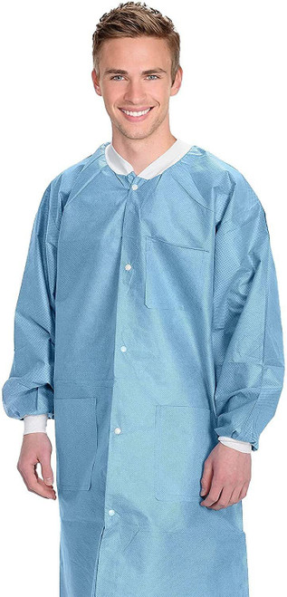 Disposable Lab Coats in Bulk. Pack of 50 Ceil Blue Work Gowns Medium. SMS 50 gsm Protective Clothin