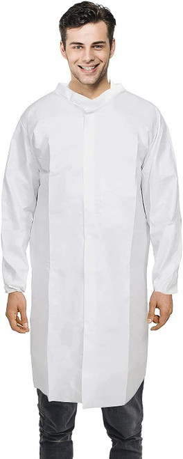 White Disposable Lab Coat. Pack of 10 Surgical Gowns XX-Large. Microporous 60gm/m2 Disposable Gowns