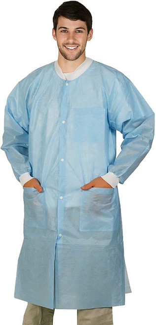 Disposable Lab Coats. Pack of 10 Sky Blue SPP 45 gsm Work Gowns X-Large. Protective Clothing with S