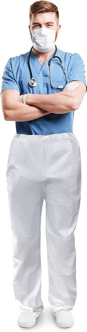 Waterproof Disposable Pants. Pack of 10 Poly White Trousers Large. Protective Workwear with Elastic