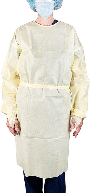 Isolation Gowns Disposable One Size. Pack of 10 Yellow Disposable Gowns Medical SMS Dental Isolatio