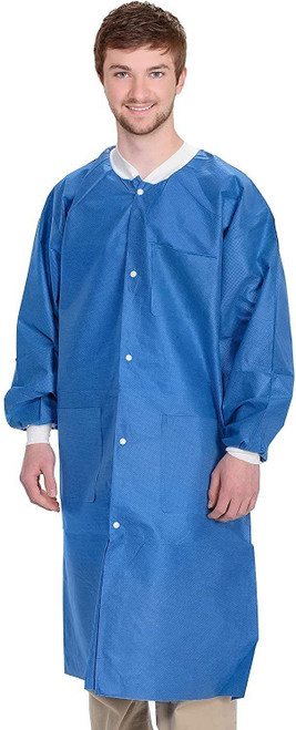 Disposable Lab Coats; 39" Long. Pack of 100 Blue Adult Work Gowns Large. SMS 40 gsm PPE Clothing wi