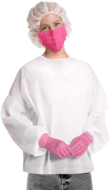 Waterproof Isolation Gowns in Bulk; 46". Pack of 140 Disposable Large White Work Robes with Neck & 