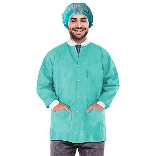 Disposable Lab Jackets; 33" Long. Pack of 10 Teal Hip Length Work Gowns XX-Large. SMS 50 gsm Shirts