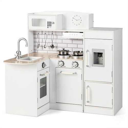Kids Kitchen Playset Conor Kitchen Toy with Realistic Microwave and Oven Stove-White