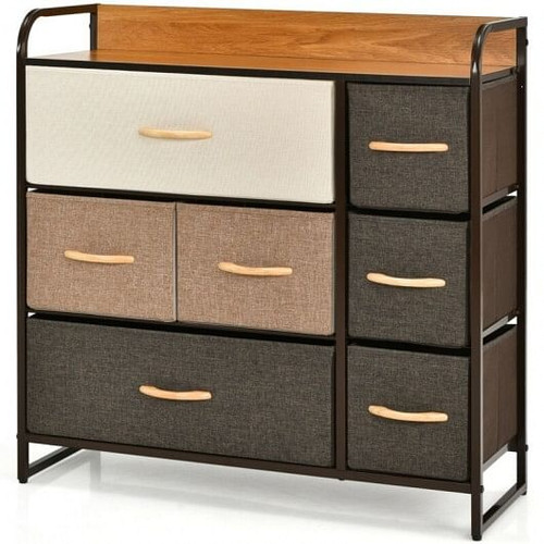 7 Drawer Tower Steel Frame and Wooden Top Dresser Storage Chest for Bedroom