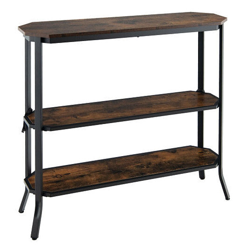 3-Tier Steel Frame Entryway Sofa Console Table for Hallway and Living Room-Rustic Brown