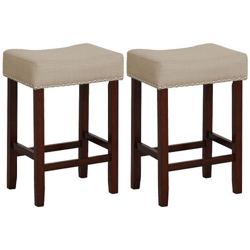 Set of 2 25 Inch Bar Stool with Curved Seat Cushions-Gray