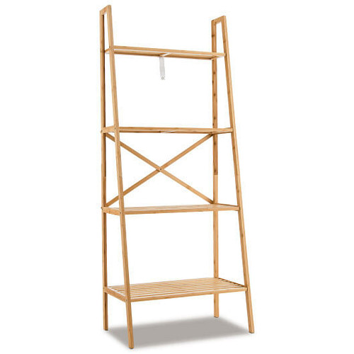 58 Inch 4-Tier Bamboo Ladder Bookshelf-Natural