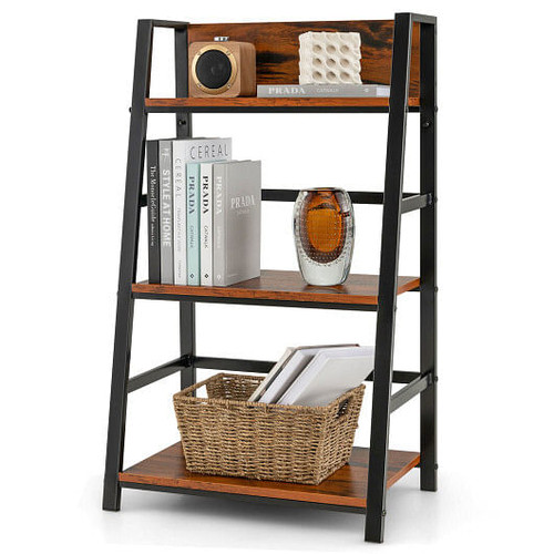 3-Tier Ladder Industrial Bookshelf with Metal Frame