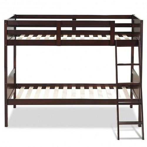 Twin Size Wooden Bunk Beds Convertible 2 Individual Beds-Brown