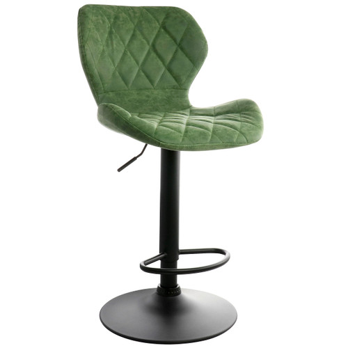 Elama Vintage Faux Leather Adjustable Bar Stool in Green with Black Base