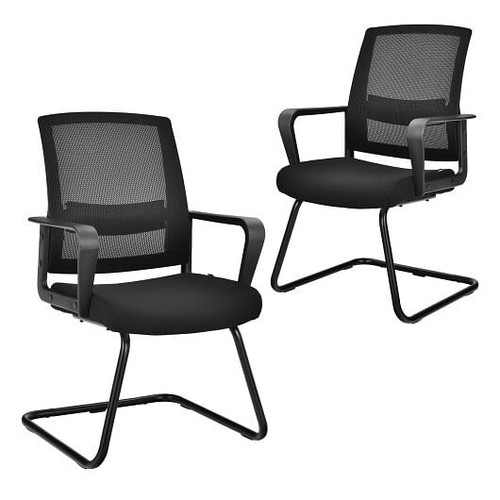 Set of 2 Conference Chairs with Lumbar Support-Black
