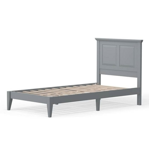 Twin Traditional Solid Oak Wooden Platform Bed Frame with Headboard in Grey