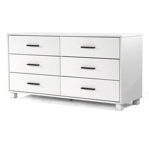Modern Farmhouse Solid Wood 6 Drawer Double Dresser in White Finish