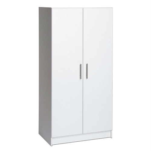 White 2-Door Wardrobe Cabinet with Hanging Rail and Storage Shelf