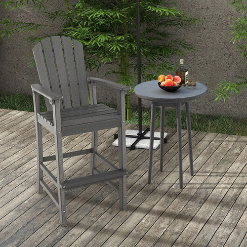 30 Inches Counter Height Outdoor HDPE Bar Stool with Armrests and Footrest-Gray