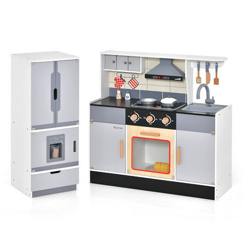 Wooden Chef Play Kitchen and Refrigerator with Realistic Range Hood and Roaster Wooden Chef Play Kitchen and Refrigerator with Realistic Range Hood and Roaster