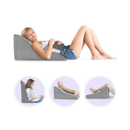 Bed Wedge Pillow Back Support Triangle Reading Pillow with Detachable Cover-Gray